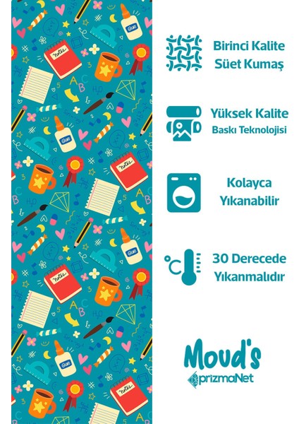 Turkuaz Okul Desenli Yuvarlak Süet Dertsiz Masa Örtüsü fiyatları