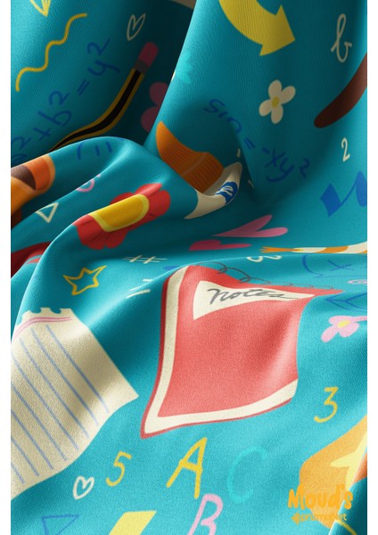 Turkuaz Okul Desenli Yuvarlak Süet Dertsiz Masa Örtüsü modelleri