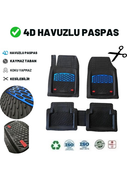 Renault Clio 2 Hb 2002 Uyumlu Havuzlu Üniversal Maxi Paspas Siyah - Mavi fiyatları