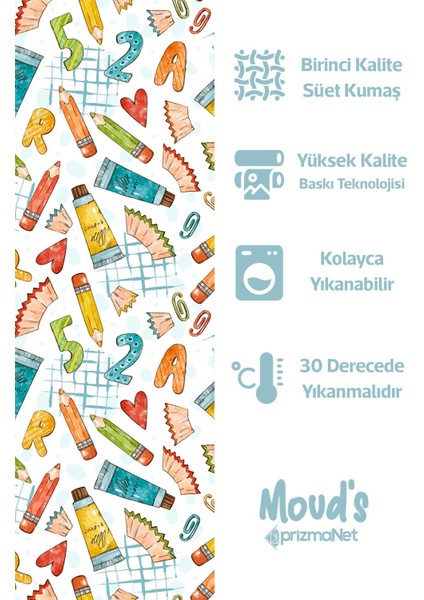Renkli Kalemler Sayılar Desenli Yuvarlak Süet Dertsiz Masa Örtüsü