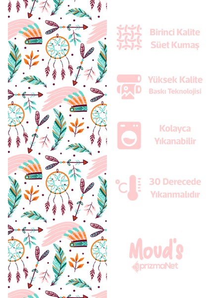 Turkuaz Bohem Desenli Yuvarlak Süet Dertsiz Masa Örtüsü