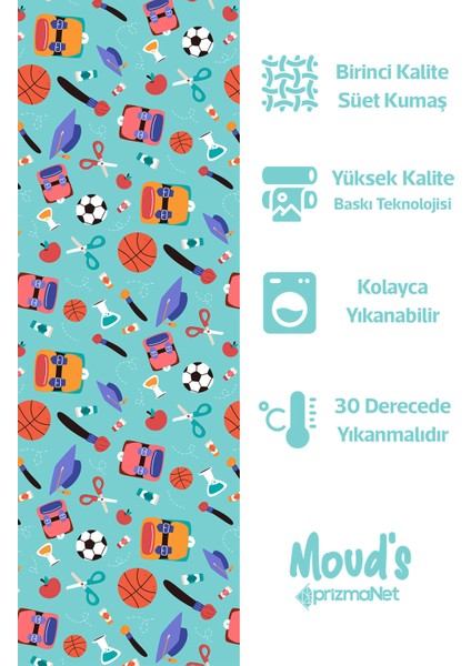 Turkuaz Çanta Futbol Topu Desenli Süet Dertsiz Masa Örtüsü