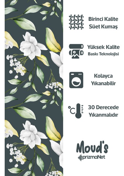 Yeşil Beyaz Çiçek Desenli Yuvarlak Süet Dertsiz Masa Örtüsü fiyatları