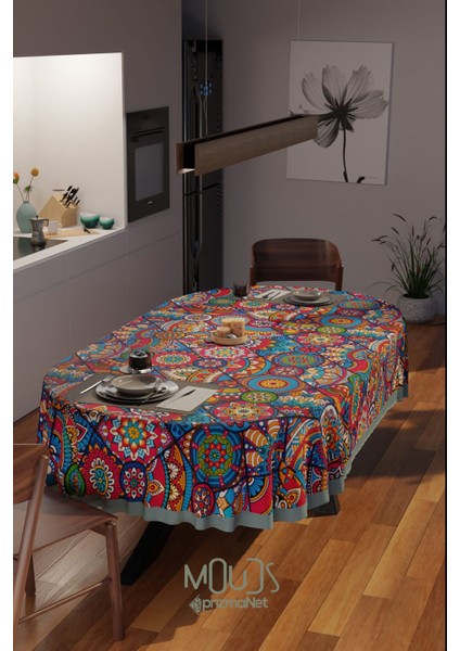 Anatolia 10 Desenli Süet Kumaş Dertsiz Oval Masa Örtüsü