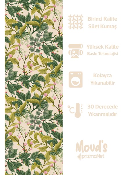 Koyu Yeşil Krem Dallar Desenli Süet Dertsiz Masa Örtüsü fiyatları