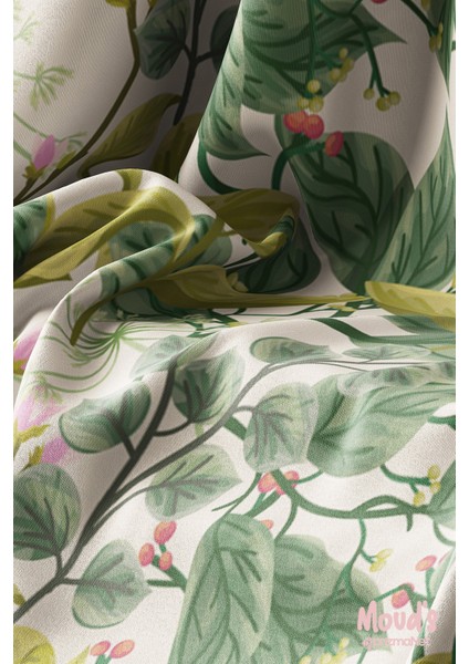 Koyu Yeşil Krem Dallar Desenli Süet Dertsiz Masa Örtüsü modelleri