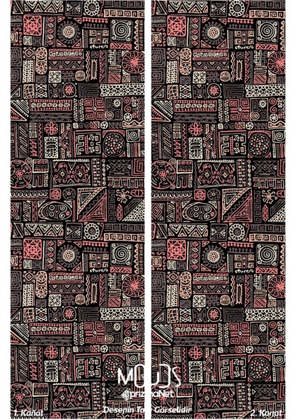 Hitit Figure 1 Desenli Süet Oturma Odası Salon Fon Perde Baskılı Ekstrafor Büzgü 2 Kanat PRD-1013