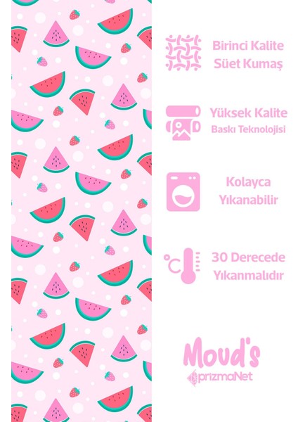 Pembe Karpuz ve Çilek Desenli Süet Dertsiz Masa Örtüsü fiyatları