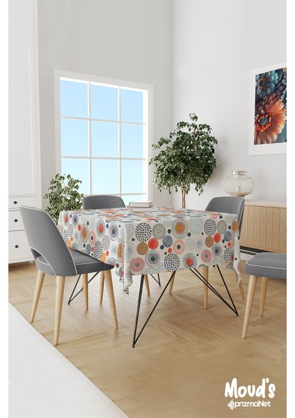 Japanese Round Çiçek Desenli Süet Dertsiz Masa Örtüsü