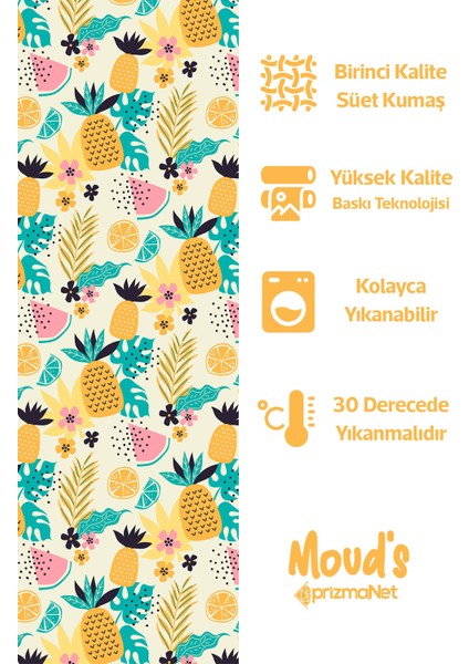 Sarı Ananas Karpuz Limon Desenli Süet Dertsiz Masa Örtüsü
