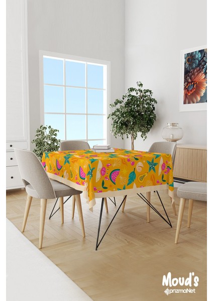 Turuncu Karpuz ve Mango Desenli Süet Dertsiz Masa Örtüsü