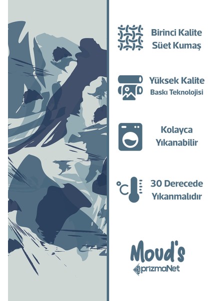 Mavi Kamuflaj Desenli Yuvarlak Süet Dertsiz Masa Örtüsü