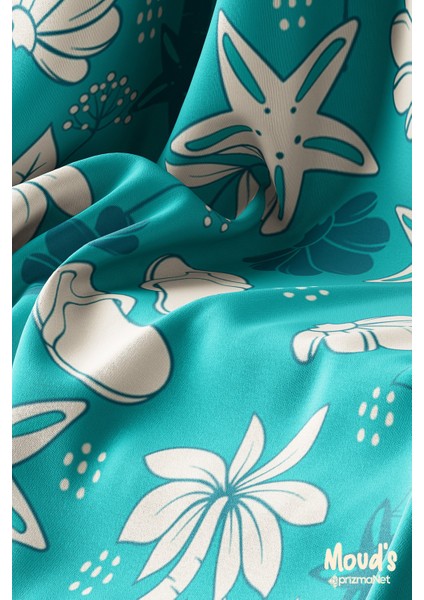 Mavi Palmiyeler Desenli Yuvarlak Süet Dertsiz Masa Örtüsü modelleri