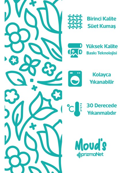 Beyaz Flora Serisi Desenli Yuvarlak Süet Dertsiz Masa Örtüsü