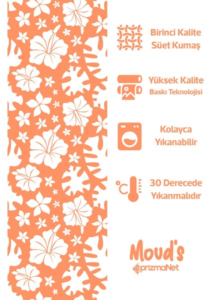 Turuncu Yaz Çiçekleri Desenli Süet Dertsiz Masa Örtüsü