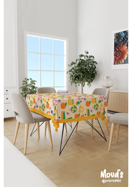 Turuncu Defter Okul Desenli Süet Dertsiz Masa Örtüsü