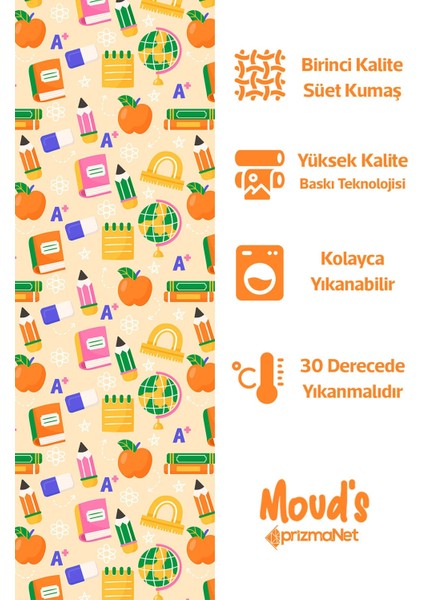 Turuncu Defter Okul Desenli Süet Dertsiz Masa Örtüsü fiyatları