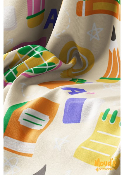 Turuncu Defter Okul Desenli Süet Dertsiz Masa Örtüsü modelleri