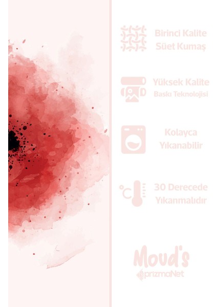 Poppy Red Desenli Yuvarlak Süet Dertsiz Masa Örtüsü