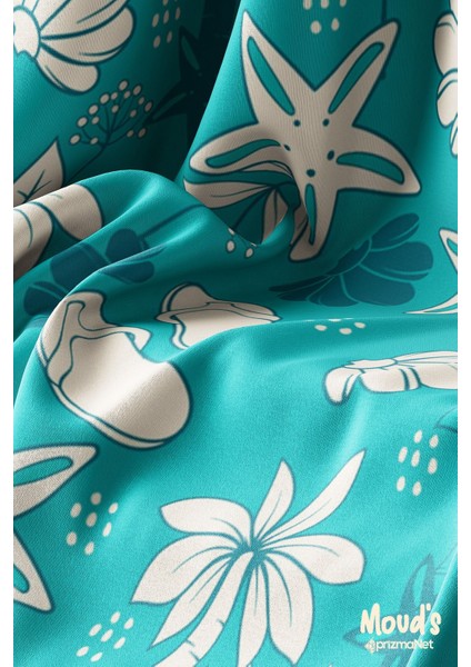 Mavi Palmiyeler Desenli Süet Dertsiz Masa Örtüsü modelleri