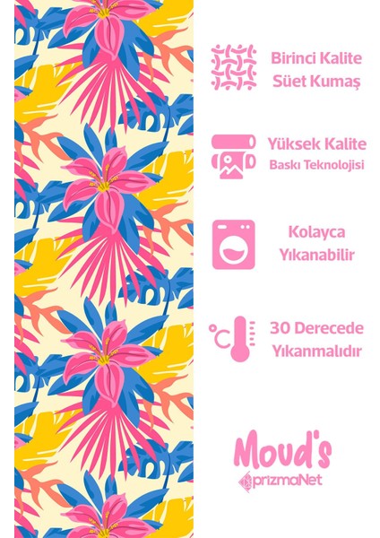 Renkli Yaz Çiçekleri Desenli Yuvarlak Süet Dertsiz Masa Örtüsü