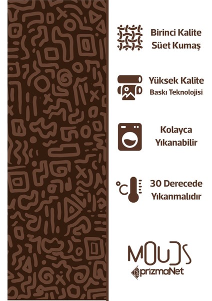 Kahverengi Semboller Desenli Süet Oturma Odası Salon Fon Perde Ekstrafor Büzgü 2 Kanat PRD-1077