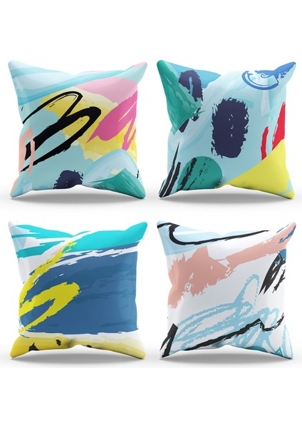 Çift Tarafı Baskılı Brush Art Desenli 4'lü Kombin Süet Kırlent Kılıfı