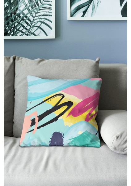 Çift Tarafı Baskılı Brush Art Desenli 4'lü Kombin Süet Kırlent Kılıfı modelleri