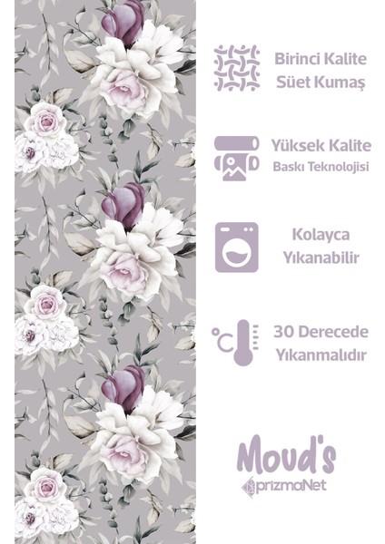 Gri Mor Çiçek Desenli Süet Dertsiz Masa Örtüsü fiyatları