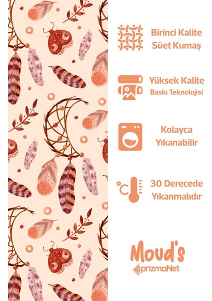 Kahverengi Tüy Bohem Desenli Yuvarlak Süet Dertsiz Masa Örtüsü
