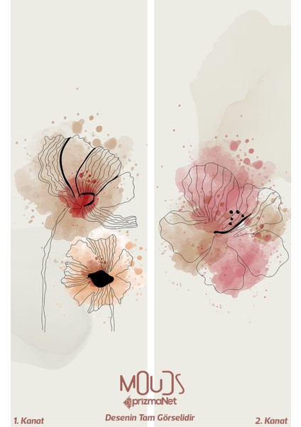 Art Flora Desenli Süet Oturma Odası Salon Fon Perde Baskılı Ekstrafor Büzgü 2 Kanat PRD-1029