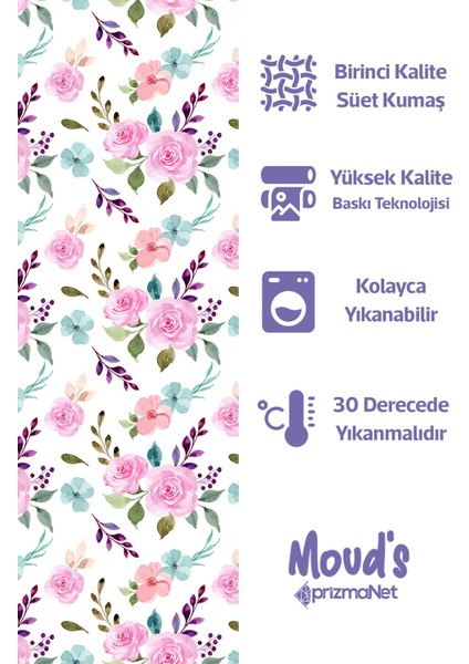 Pembe Mavi Çiçekler Desenli Süet Dertsiz Masa Örtüsü fiyatları