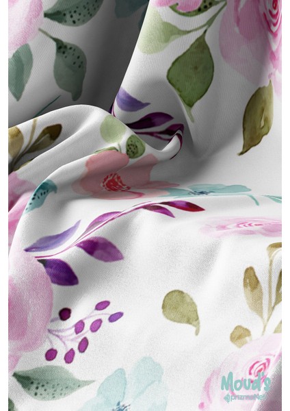 Pembe Mavi Çiçekler Desenli Süet Dertsiz Masa Örtüsü modelleri