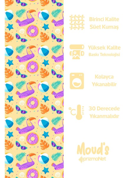 Sarı Su Topu ve Güneş Gözlüğü Desenli Yuvarlak Süet Dertsiz Masa Örtüsü