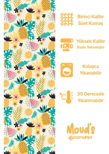 Sarı Ananas Karpuz Limon Desenli Yuvarlak Süet Dertsiz Masa Örtüsü fiyatları