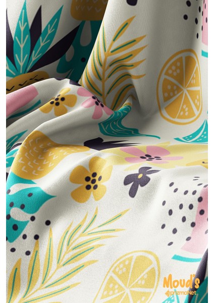 Sarı Ananas Karpuz Limon Desenli Yuvarlak Süet Dertsiz Masa Örtüsü modelleri