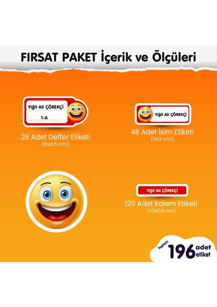 Emoji Fırsat Paket Okul Etiketi