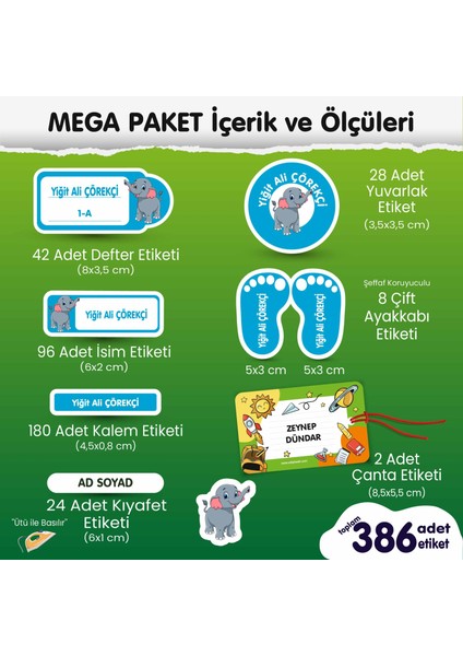 Edip Baskı Fil Mega Paket Okul Etiketi