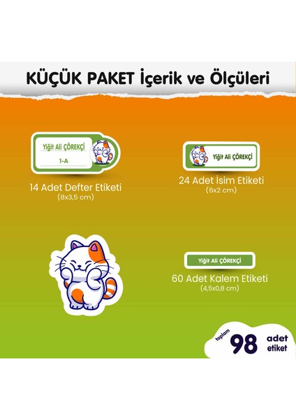 Kedi Küçük Paket Okul Etiketi