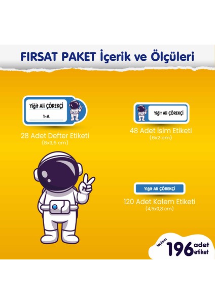 Astronot Fırsat Paket Okul Etiketi