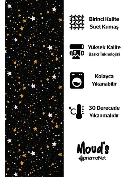 Siyah Yıldız Desenli Süet Dertsiz Masa Örtüsü