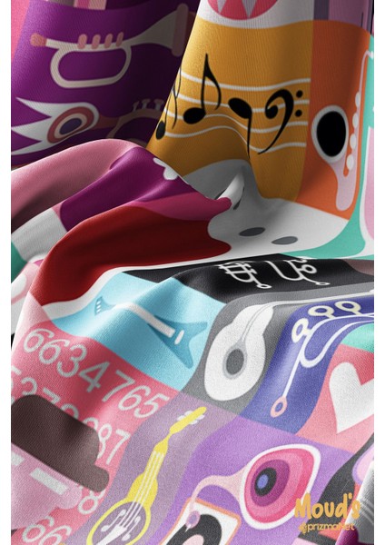 Music Board Desenli Süet Dertsiz Masa Örtüsü modelleri