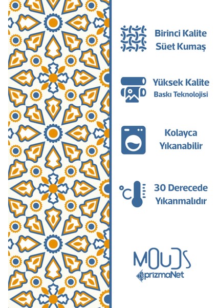 Sarı Süsleme Islamik Desenli Süet Kumaş Dertsiz Yuvarlak Masa Örtüsü