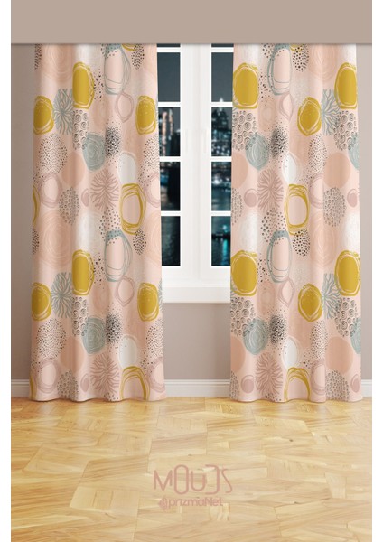 Xero Floral 1 Desenli Süet Oturma Odası Salon Fon Perde Baskılı Ekstrafor Büzgü 2 Kanat PRD-1081