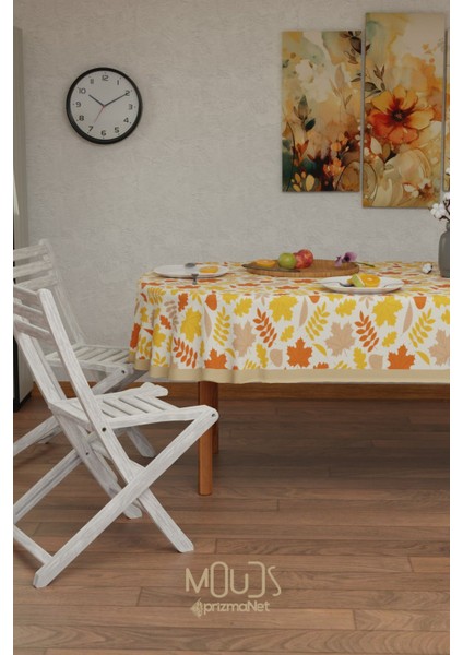 Sonbahar Yaprakları Desenli Süet Kumaş Dertsiz Oval Masa Örtüsü fiyatları