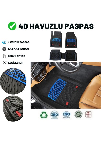 Mitsubishi Lancer 2002 Uyumlu Havuzlu Üniversal Maxi Paspas Siyah - Mavi