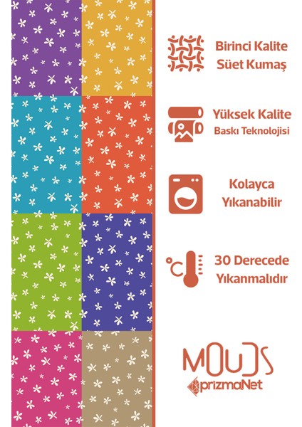 Parçalı Çiçekli Desenli Süet Oturma Odası Salon Fon Perde Baskılı Ekstrafor Büzgü 2 Kanat PRD-1005