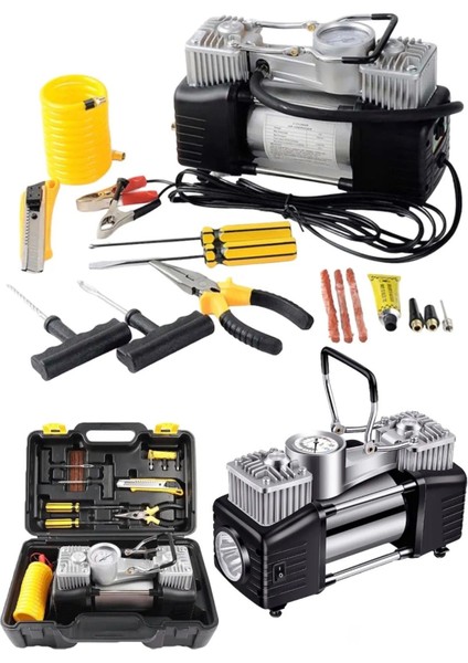 Yüksek Performanslı Çelik Gövdeli Çift Piston 12 V 150 Psı Dk 85LT Araba Lastik Bot Şişirme Makines