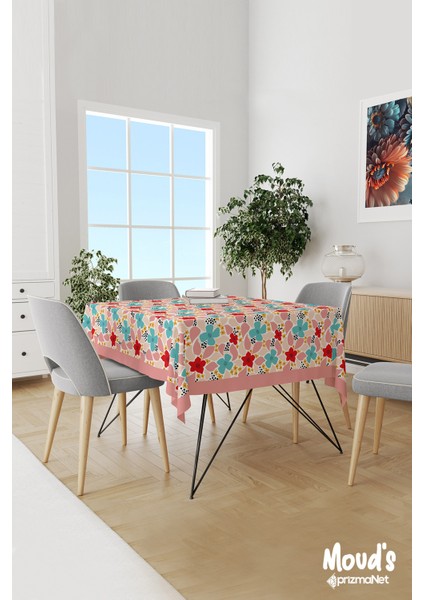 Canlı Renkli Çiçekler Desenli Süet Dertsiz Masa Örtüsü