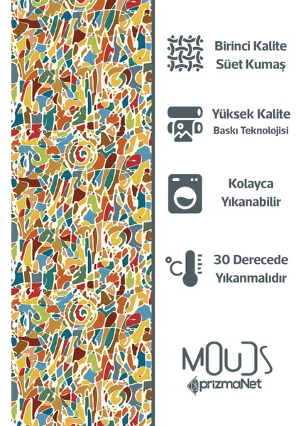 Renkli Fırça Darbesi Desenli Süet Oturma Odası Salon Fon Perde Ekstrafor Büzgü 2 Kanat PRD-1095